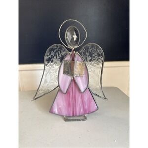 Vintage Pink & White Stained Glass & Metal‎ Angel 9"
